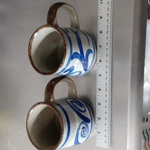 Handmade set of glazed pottery mugs